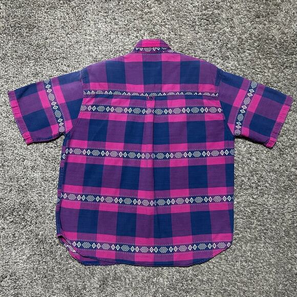 Vintage 80s Button Up Shirt Plaid Check Geometric Striped Cotton Womens 20W - Picture 5 of 7